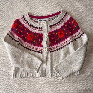 Lands' End Pink Floral Accent Girls Cardigan